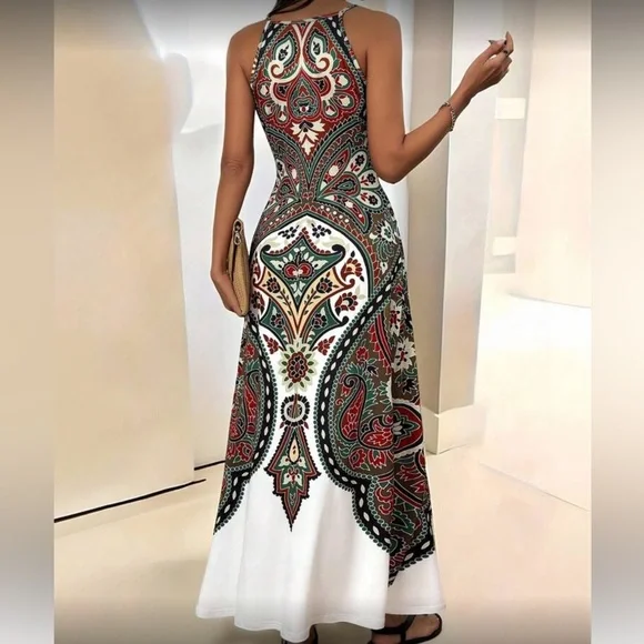 Floral White and Green Maxi Dress - Picture 2 of 5